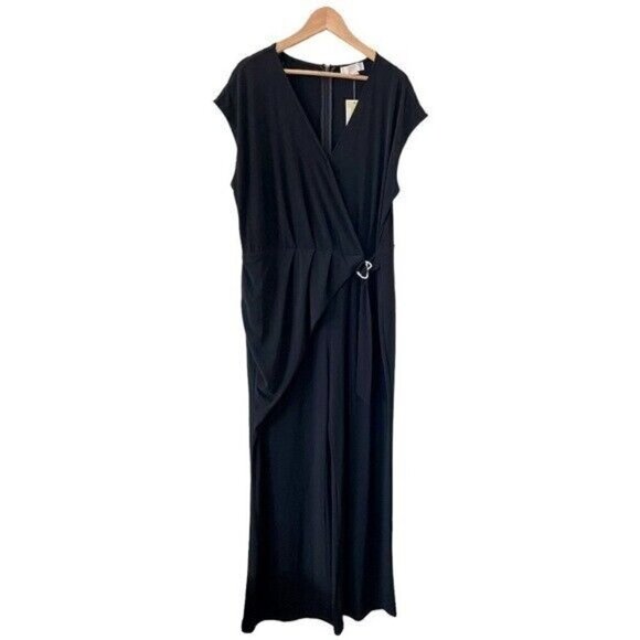 MICHAEL KORS Front Wrap Wide Leg Black Jumpsuit Size 2X NEW - Picture 4 of 10